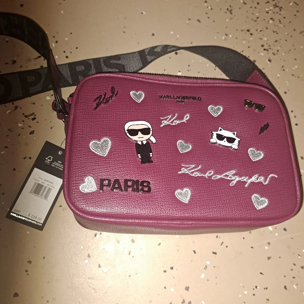 Karl Lagerfeld Burgundy Crossbody Bag with Silver Accents